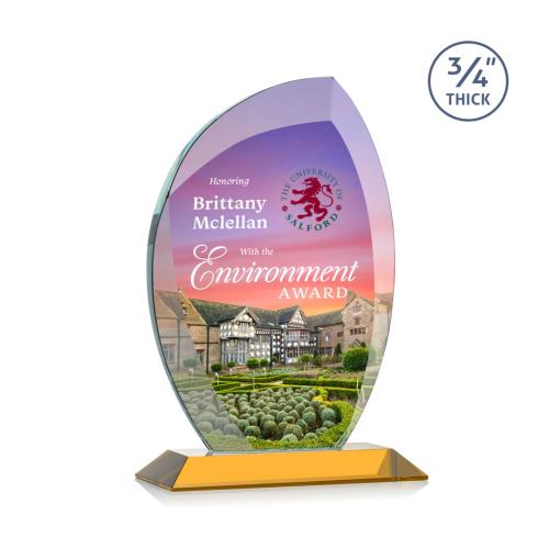 Corporate Awards - Wichita Full Color Amber Flame Crystal Award