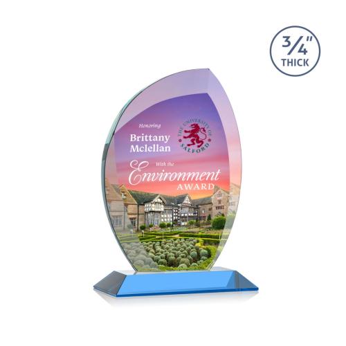 Corporate Awards - Wichita Full Color Sky Blue Flame Crystal Award