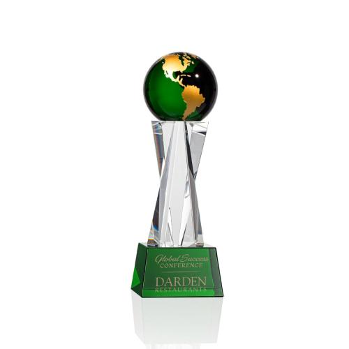 Corporate Awards - Havant Globe Green/Gold Spheres Crystal Award