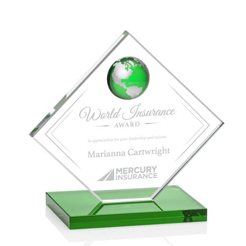 Corporate Awards - Ferrand Globe Green/Silver Spheres Crystal Award