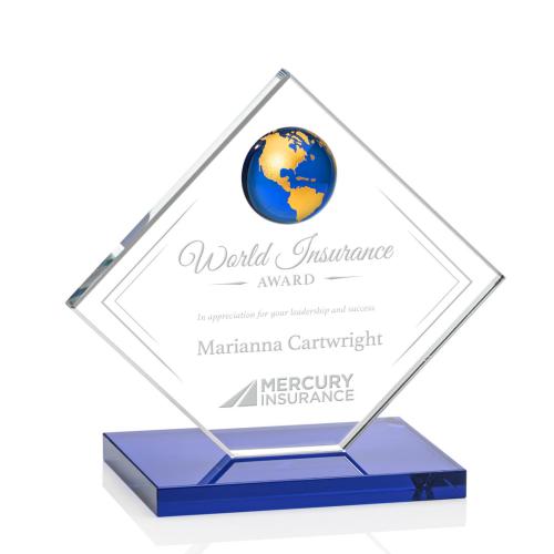 Corporate Awards - Ferrand Globe Blue/Gold Spheres Crystal Award