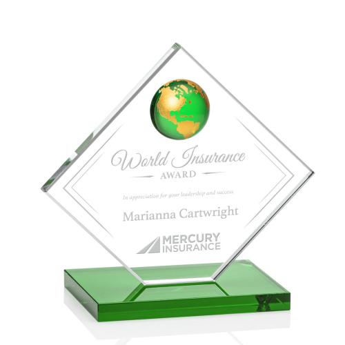 Corporate Awards - Ferrand Globe Green/Gold Spheres Crystal Award
