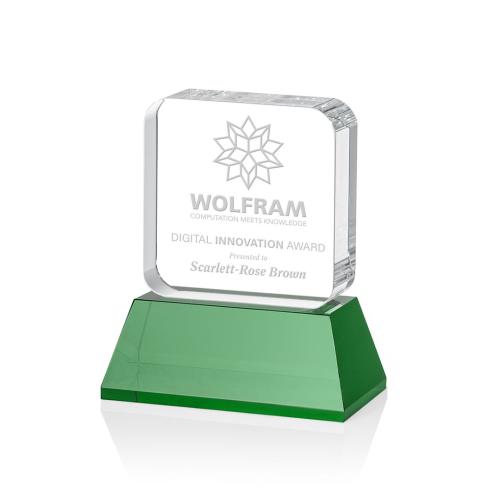 Corporate Awards - Glass Awards - Colored Glass Awards - Flamborough Green on Base Crystal Award