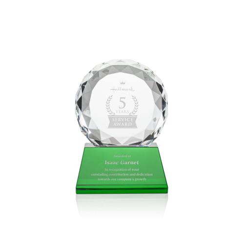 Corporate Awards - Glass Awards - Colored Glass Awards - Seville Green on Base Circle Crystal Award