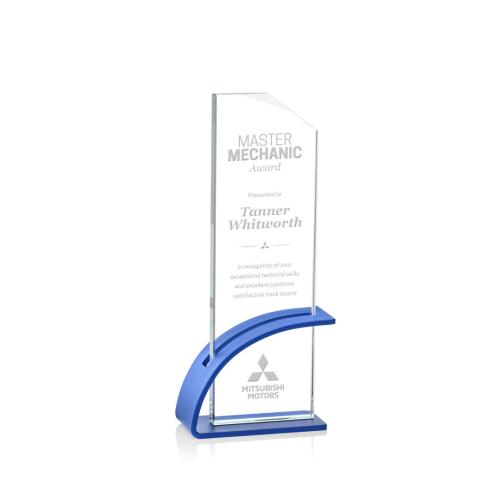 Corporate Awards - Glass Awards - Colored Glass Awards - Barton Blue Rectangle Crystal Award