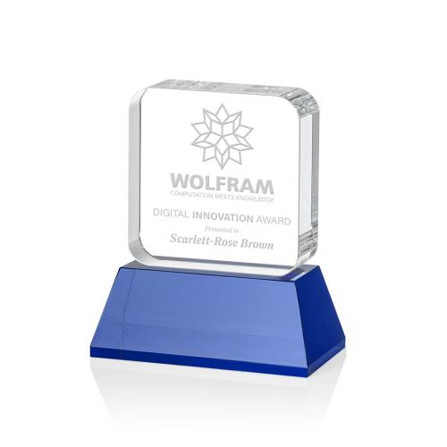 Corporate Awards - Glass Awards - Colored Glass Awards - Flamborough Blue on Base Crystal Award