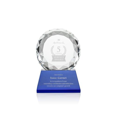 Corporate Awards - Glass Awards - Colored Glass Awards - Seville Blue on Base Circle Crystal Award