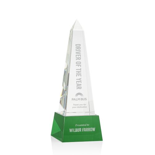 Corporate Awards - Crystal Awards - Crystal Pillar Awards - Master Obelisk on Base - Green