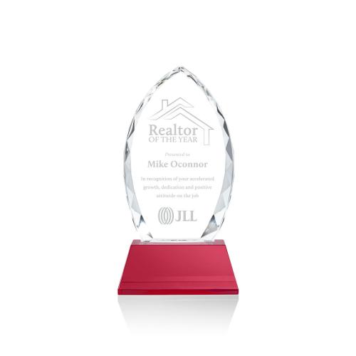 Corporate Awards - Crystal Awards - Colored Crystal - Red Crystal Awards - Wilton Red on Newhaven Arch & Crescent Crystal Award