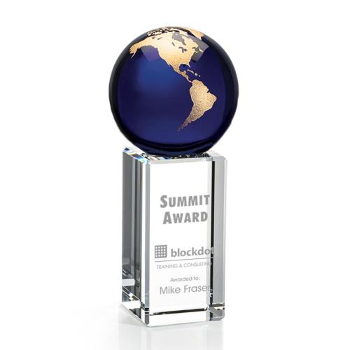 Corporate Awards - Luz Globe Blue/Gold Spheres Crystal Award
