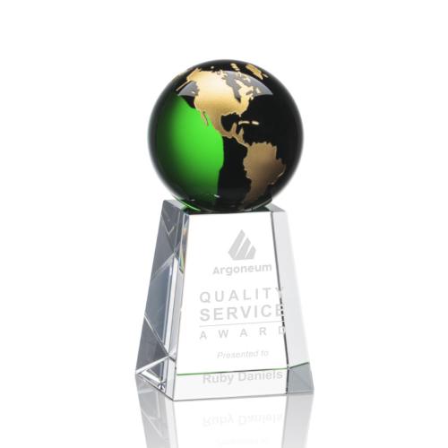 Corporate Awards - Heathcote Globe Green/Gold Spheres Crystal Award