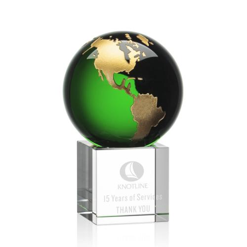 Corporate Awards - Crystal Awards - Globe Awards  - Haywood Globe Green/Gold Spheres Crystal Award