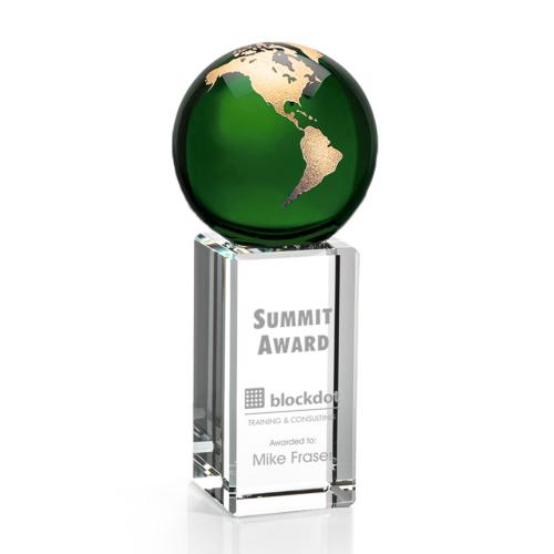 Corporate Awards - Luz Globe Green/Gold Spheres Crystal Award