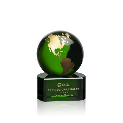Corporate Awards - Marcana Globe Green/Gold Spheres Crystal Award