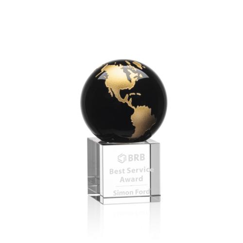 Corporate Awards - Crystal Awards - Globe Awards  - Haywood Globe Black/Gold Spheres Crystal Award
