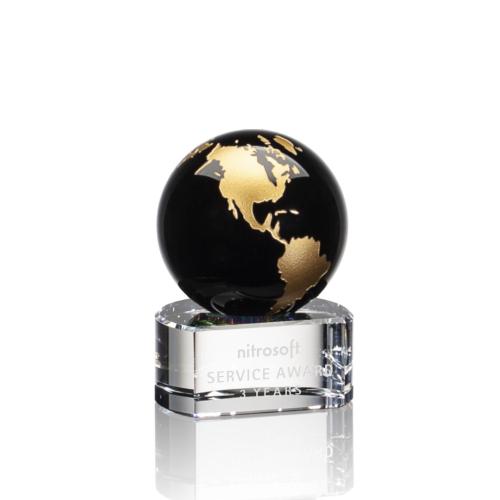 Corporate Awards - Crystal Awards - Globe Awards  - Dundee Globe Black/Gold Spheres Crystal Award