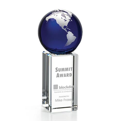 Corporate Awards - Crystal Awards - Globe Awards  - Luz Globe Blue/Silver Spheres Crystal Award