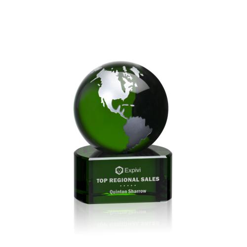 Corporate Awards - Crystal Awards - Marcana Globe Green/Silver Spheres Crystal Award