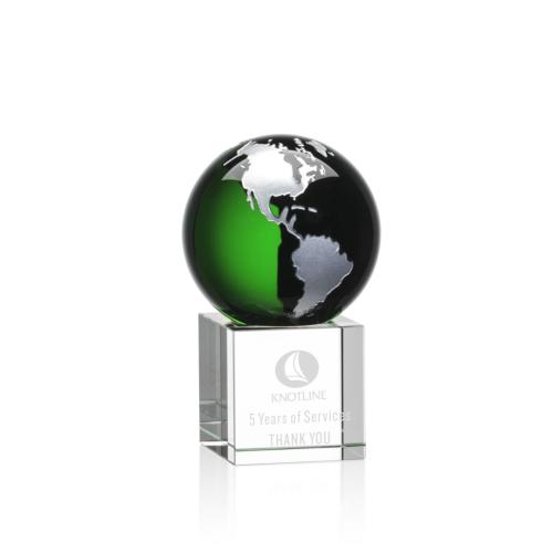 Corporate Awards - Crystal Awards - Haywood Globe Green/Silver Spheres Crystal Award