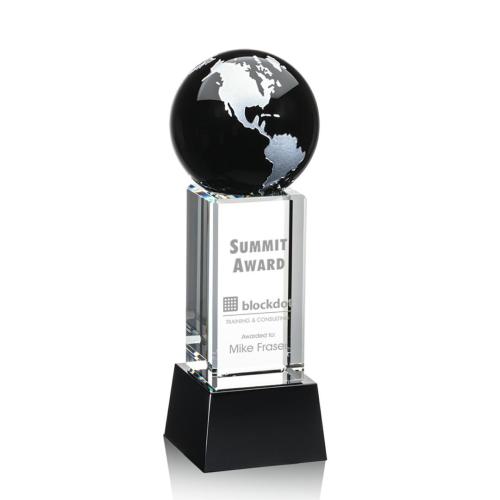 Corporate Awards - Crystal Awards - Luz Globe Black/Silver on Base Spheres Crystal Award