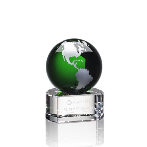 Corporate Awards - Crystal Awards - Dundee Globe Green/Silver Spheres Crystal Award