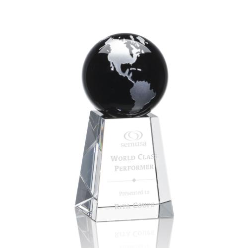 Corporate Awards - Crystal Awards - Heathcote Globe Black/Silver Spheres Crystal Award