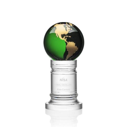 Corporate Awards - Crystal Awards - Globe Awards  - Colverstone Globe Green/Gold Spheres Crystal Award