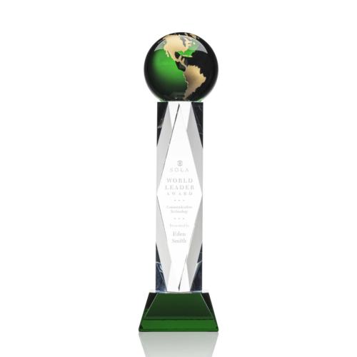 Corporate Awards - Ripley Globe Green/Gold Obelisk Crystal Award
