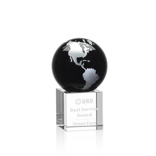 Corporate Awards - Crystal Awards - Haywood Globe Black/Silver Spheres Crystal Award