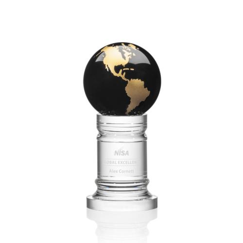 Corporate Awards - Crystal Awards - Globe Awards  - Colverstone Globe Black/Gold Spheres Crystal Award