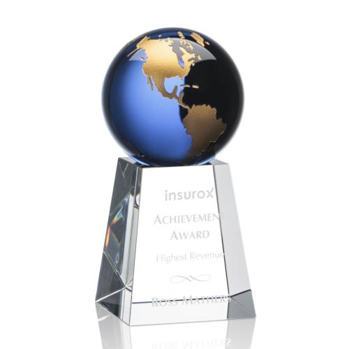 Corporate Awards - Heathcote Globe Blue/Gold Spheres Crystal Award