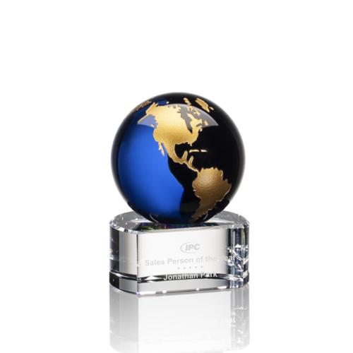Corporate Awards - Crystal Awards - Globe Awards  - Dundee Globe Blue/Gold Spheres Crystal Award