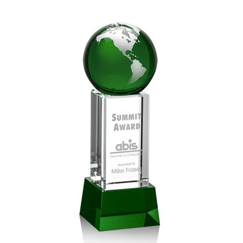 Corporate Awards - Crystal Awards - Luz Globe Green/Silver on Base Spheres Crystal Award