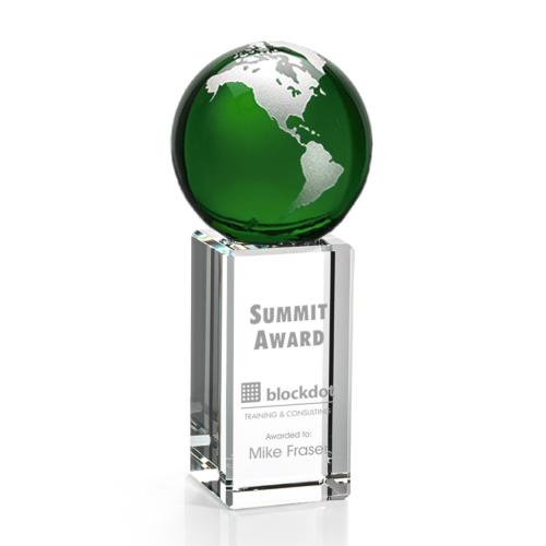 Corporate Awards - Crystal Awards - Luz Globe Green/Silver Spheres Crystal Award