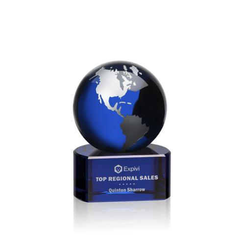 Corporate Awards - Crystal Awards - Marcana Globe Blue/Silver Spheres Crystal Award