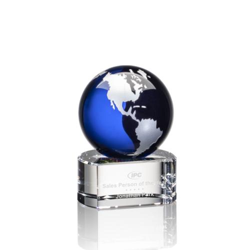 Corporate Awards - Crystal Awards - Dundee Globe Blue/Silver Spheres Crystal Award
