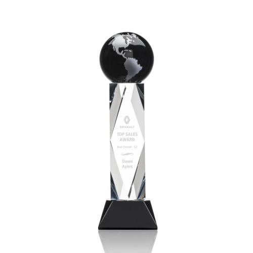 Corporate Awards - Crystal Awards - Ripley Globe Black/Silver Obelisk Crystal Award