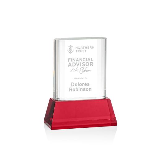 Corporate Awards - Crystal Awards - Colored Crystal - Red Crystal Awards - Merit Red on Base Rectangle Crystal Award