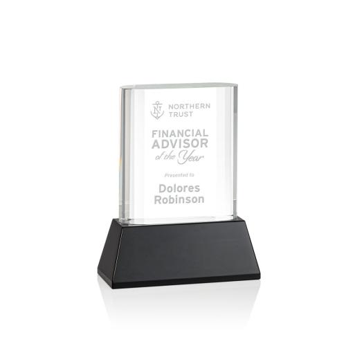 Corporate Awards - Merit Black on Base Rectangle Crystal Award