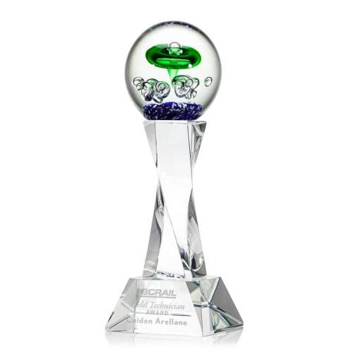 Corporate Awards - Glass Awards - Art Glass Awards - Aquarius Clear on Langport Base Obelisk Glass Award