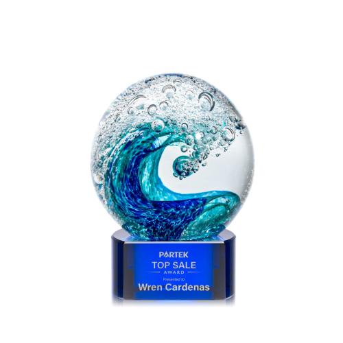 Corporate Awards - Glass Awards - Art Glass Awards - Surfside Blue on Paragon Spheres Glass Award