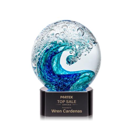 Corporate Awards - Glass Awards - Art Glass Awards - Surfside Black on Paragon Spheres Glass Award