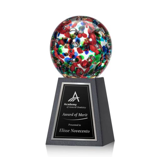 Corporate Awards - Glass Awards - Art Glass Awards - Fantasia Spheres on Tall Marble Glass Award
