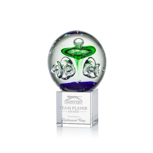 Corporate Awards - Glass Awards - Art Glass Awards - Aquarius Spheres on Granby Base Glass Award