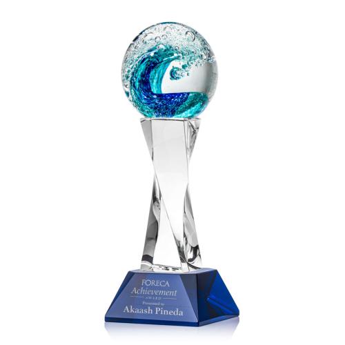 Corporate Awards - Glass Awards - Art Glass Awards - Surfside Blue on Langport Obelisk Glass Award