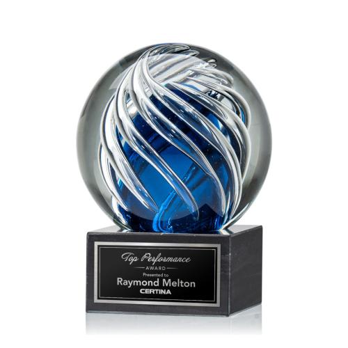 Corporate Awards - Glass Awards - Art Glass Awards - Genista Spheres on Square Marble Base Glass Award