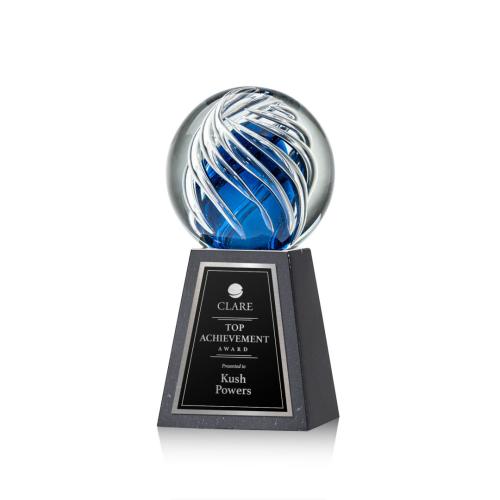 Corporate Awards - Glass Awards - Art Glass Awards - Genista Spheres on Tall Marble Glass Award