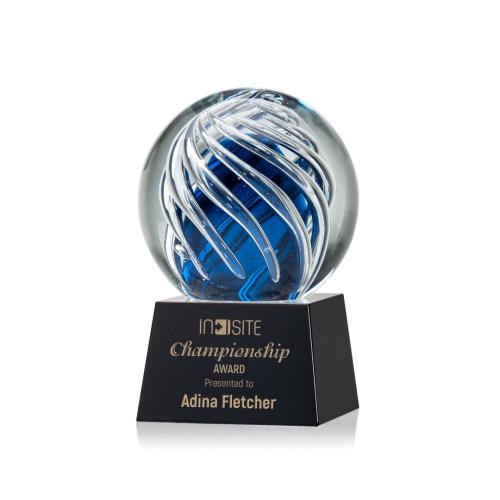 Corporate Awards - Glass Awards - Art Glass Awards - Genista Black on Robson Base Spheres Glass Award