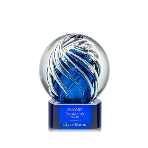 Corporate Awards - Glass Awards - Art Glass Awards - Genista Blue on Paragon Base Spheres Glass Award