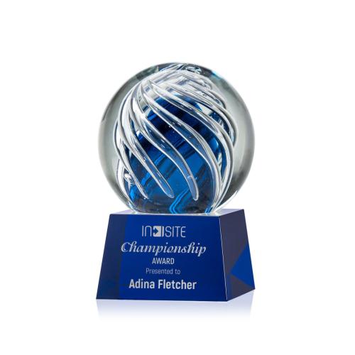 Corporate Awards - Glass Awards - Art Glass Awards - Genista Blue on Robson Base Spheres Glass Award